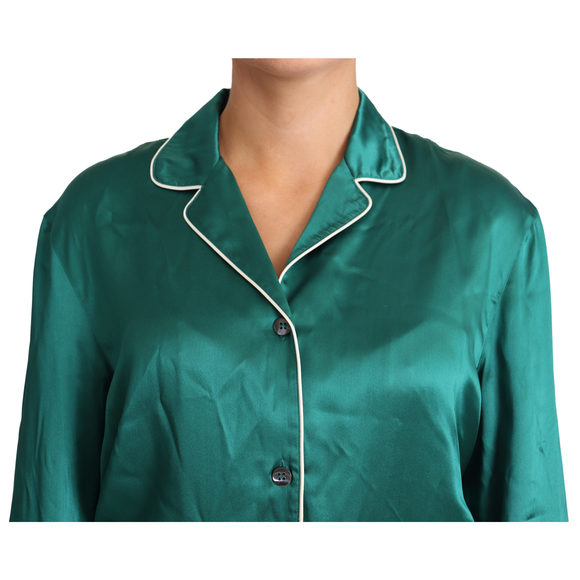 Dolce & Gabbana Green Pyjama Blouse Silk Lounge Sleepwear Top - Picture 3 of 4